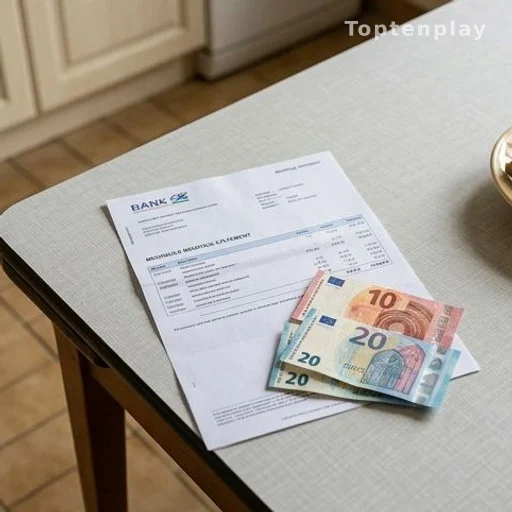 Relevé bancaire et billets en euros illustrant une pension de retraite mensuelle