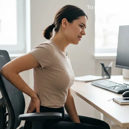 Personne assise au bureau ressentant une douleur à la fesse liée à une fausse sciatique