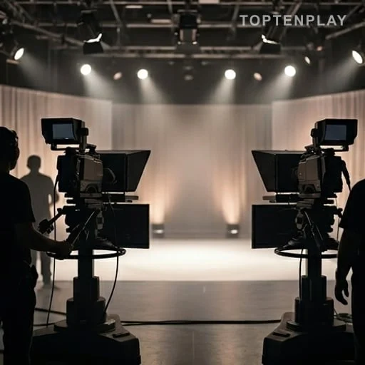 Plateau télévisé avec caméras et silhouettes anonymes
