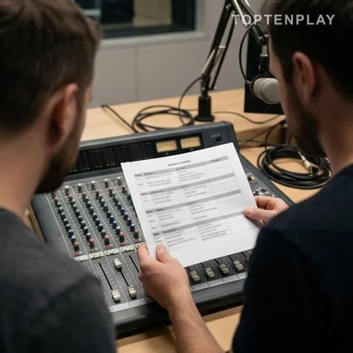 Planning radio consulté dans un studio