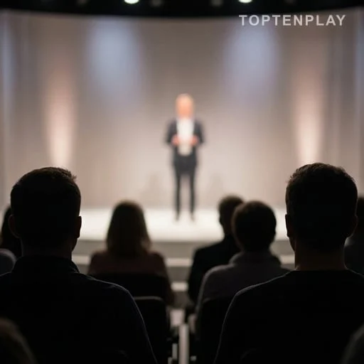 Plateau télé avec public anonyme de dos