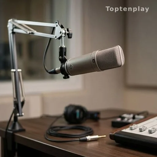 Microphone de studio radio, interview Flavie Flament sur RTL plainte pour viol