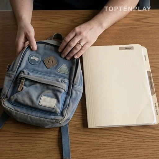 Sac d’enfant et dossier de santé sur table