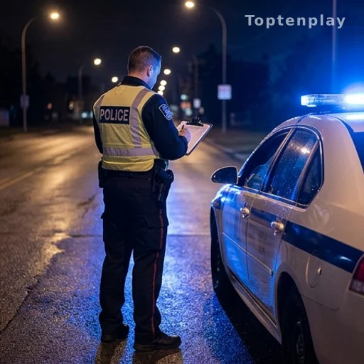 Policier prenant des notes lors d'une enquête de nuit, procédure judiciaire
