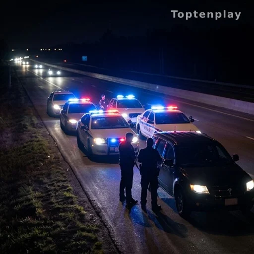Interpellation sur autoroute de nuit, voiture arrêtée par la police