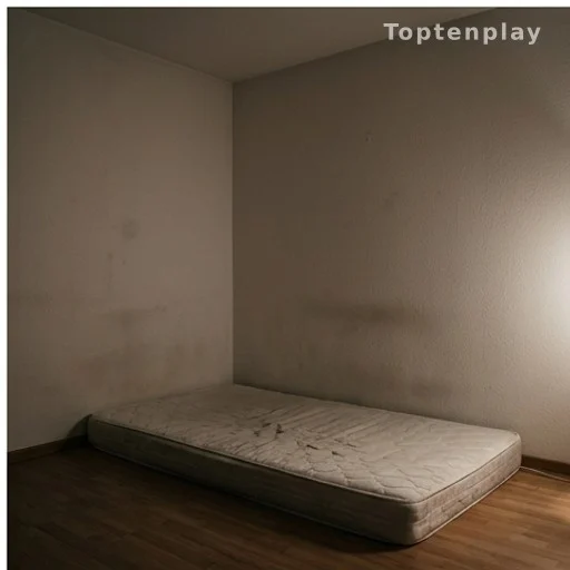Petite pièce sombre avec matelas au sol, évoquant une séquestration d'enfant