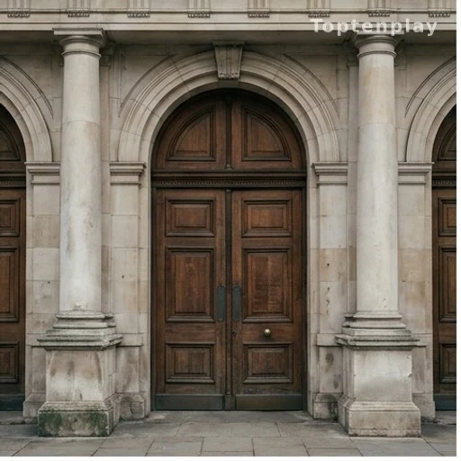 Entrée d'un palais de justice, enquête judiciaire traite des êtres humains