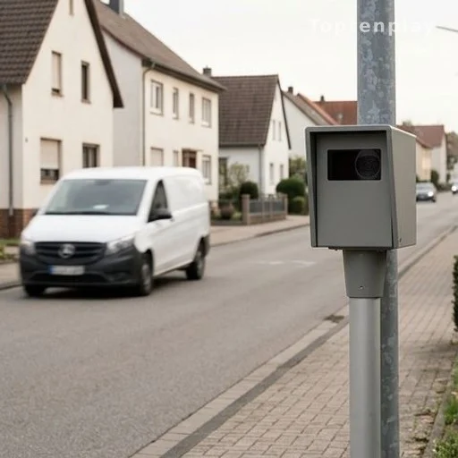 Radar de contrôle de vitesse en zone 30 dans une rue résidentielle