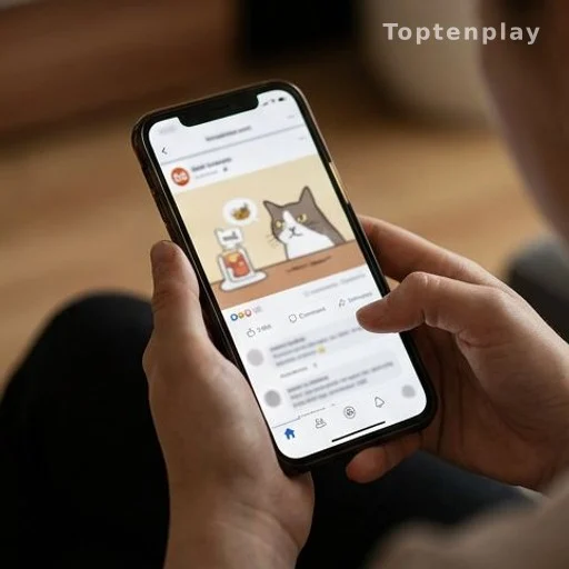 Mains tenant un smartphone avec une publication virale sur les réseaux sociaux