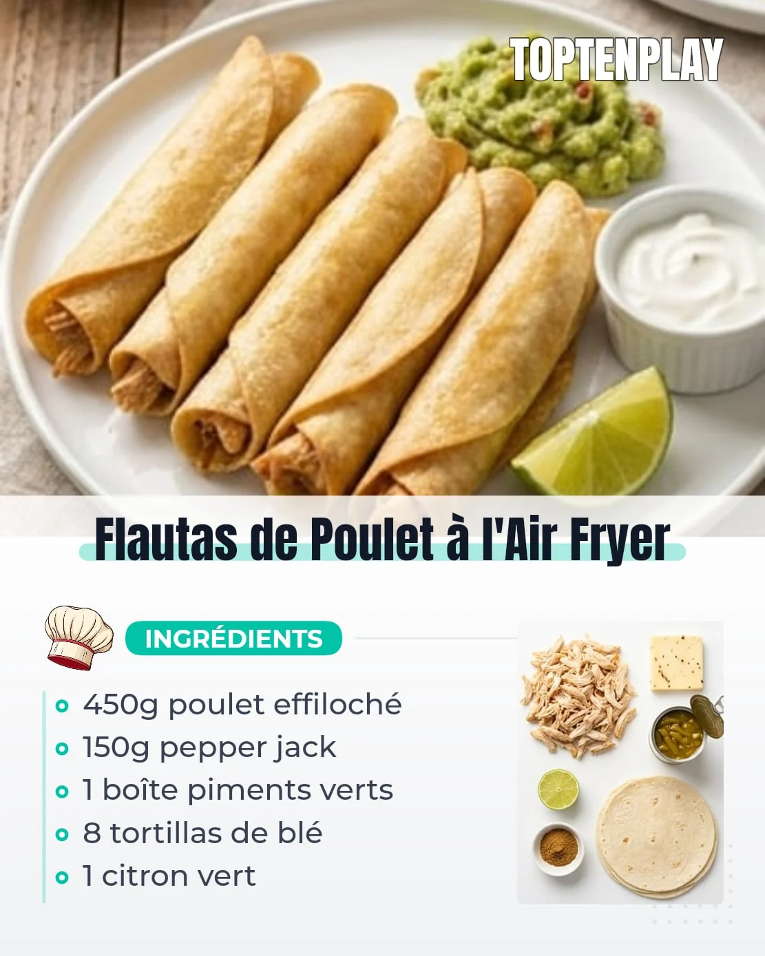 Flautas de Poulet à l&rsquo;Air Fryer