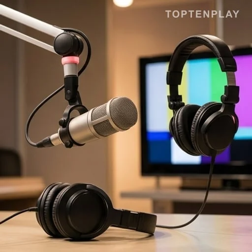 Micro radio et écran télé dans un studio