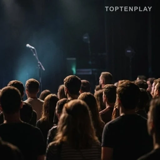 Public anonyme face à une scène de concert