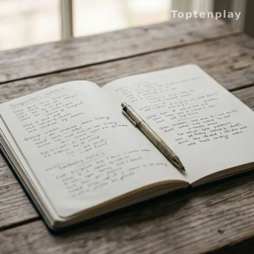 Carnet de parolier ouvert avec stylo, symbole d'un album inachevé