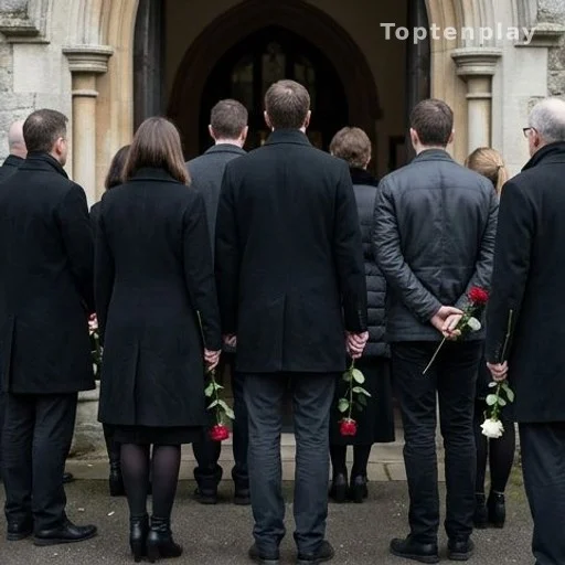 Groupe de personnes de dos tenant des roses lors d'obsèques en Belgique