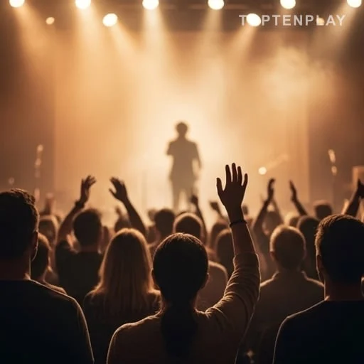 Public anonyme devant une scène de chanson populaire