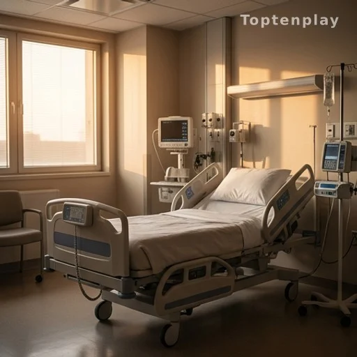 Chambre d'hôpital avec équipements médicaux, traitement cancer des poumons