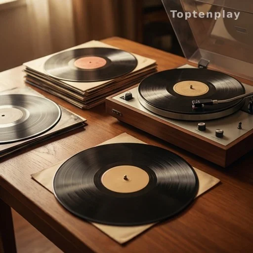 Disques vinyles et tourne-disque vintage, héritage chanson de variété française