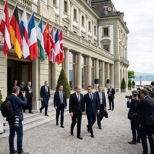 Arrivée de dirigeants à un sommet diplomatique international au bord d'un lac