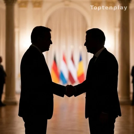 Poignée de main entre deux personnalités lors d'une réception diplomatique officielle