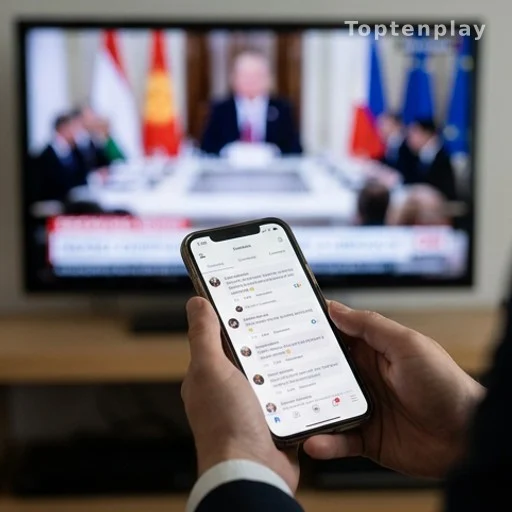 Internaute consultant les réactions sur les réseaux sociaux lors d'un événement diplomatique