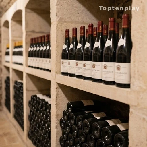 Bouteilles de vin français dans une cave, enjeu des droits de douane américains