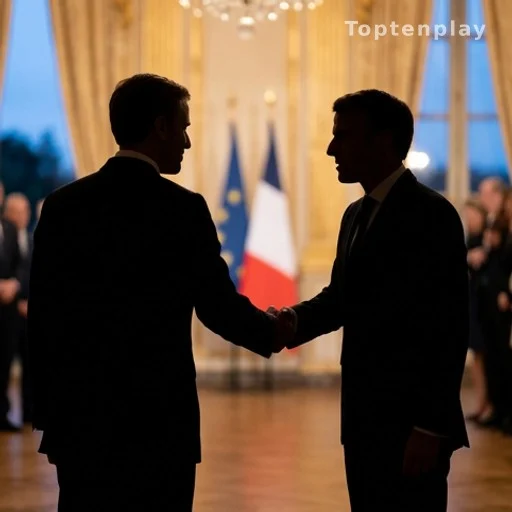 Poignée de main entre deux personnalités lors d'une réception diplomatique officielle