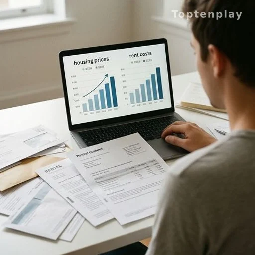 Jeune actif millénial face à des documents de loyer et de crédit immobilier