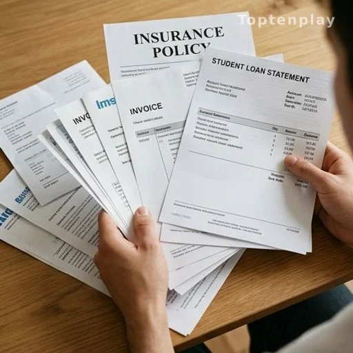 Mains tenant des factures d'assurance et de remboursement de dettes étudiantes