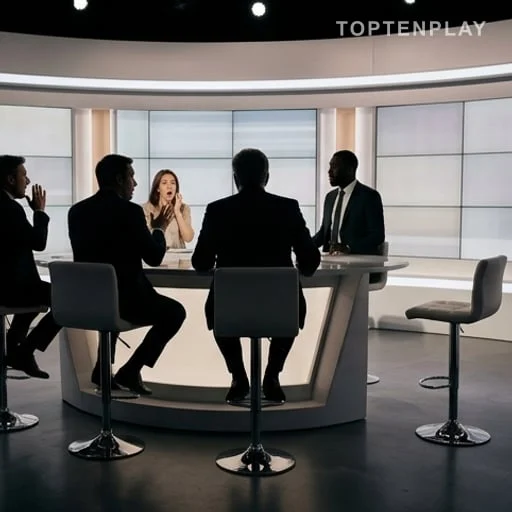 Chroniqueurs anonymes surpris autour d’un plateau télé