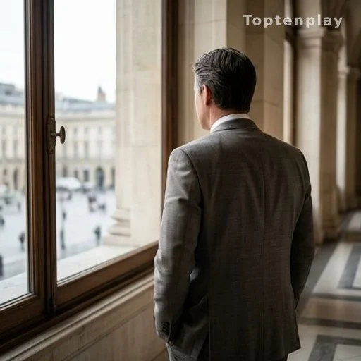 Silhouette d'un responsable politique de dos dans un couloir, vie privée et pression médiatique