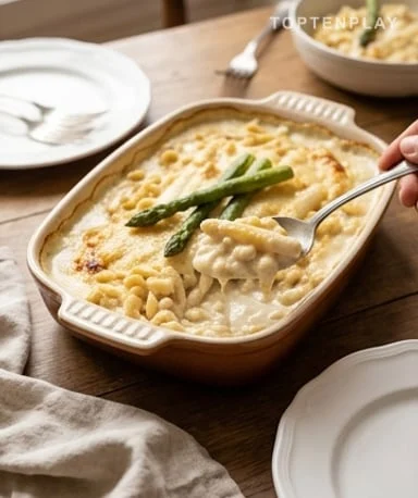 Gratin d'asperges blanches et spaetzle maison