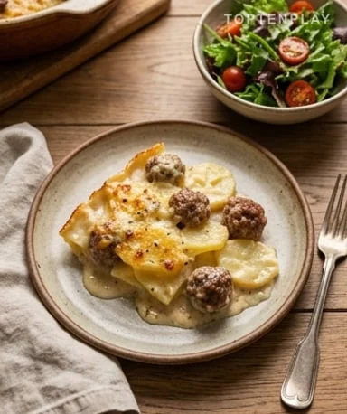 Gratin de pommes de terre aux boulettes de viande