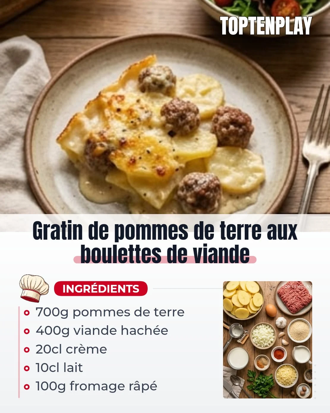 Gratin de pommes de terre aux boulettes de viande