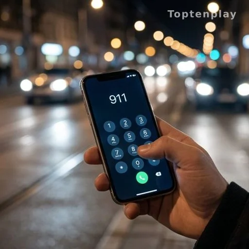 Main composant un numéro d'urgence sur smartphone, aide aux victimes de violences