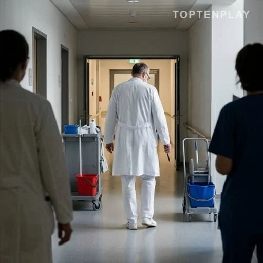 Personnel vérifiant un couloir après l’incident hospitalier