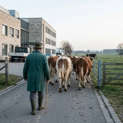 Éleveur reconduisant les vaches vers leur pâturage