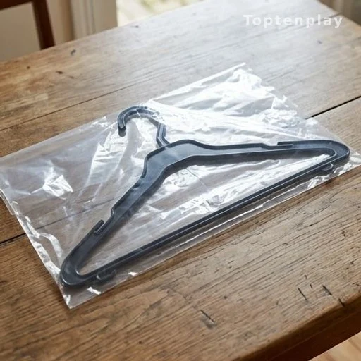 Vieux cintre en plastique dans un sac, prêt à être réutilisé