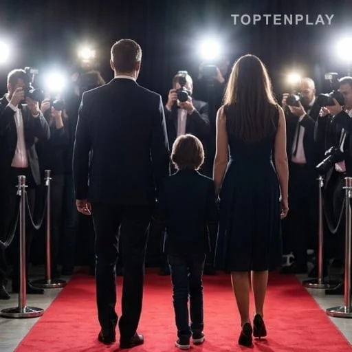 Famille anonyme sur un tapis rouge