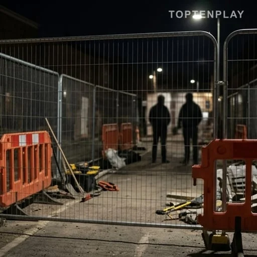 Chantier nocturne évoquant le guet-apens filmé