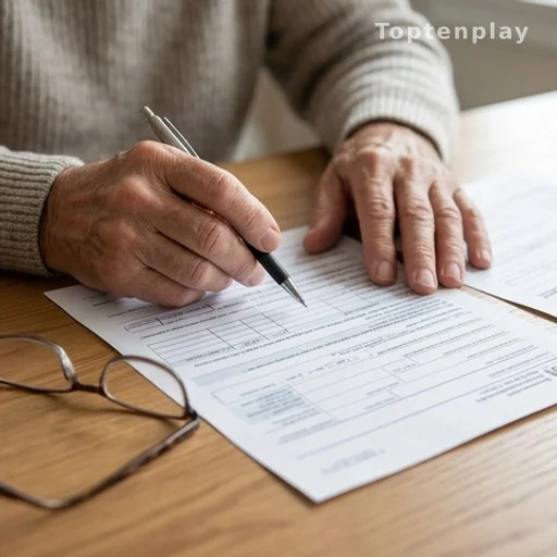 mains de senior remplissant un formulaire de déclaration fiscale abattement âge