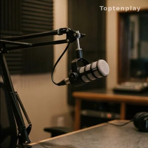 Microphone de studio radio lors d'une interview sur les accusations de viol