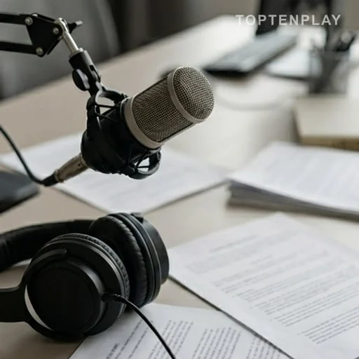 Micro de podcast et dossier de justice flouté