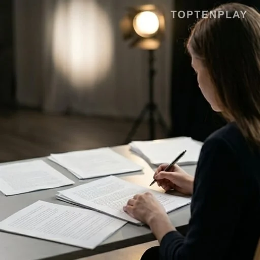 Autrice de dos corrigeant un manuscrit