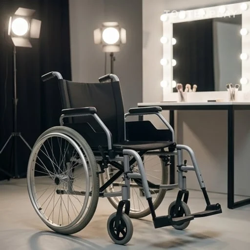 Fauteuil roulant près d’un miroir de loge
