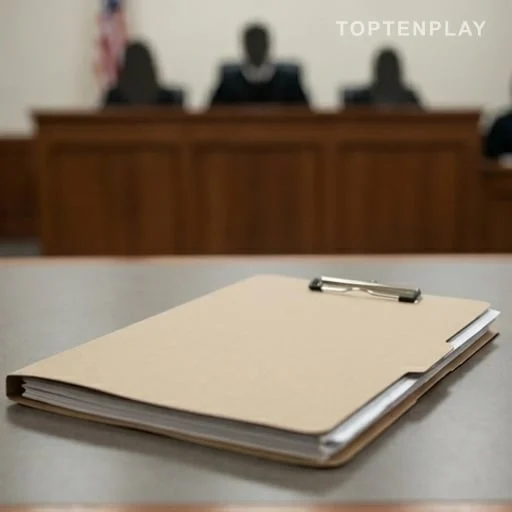 Dossier de justice posé sur une table d’audience