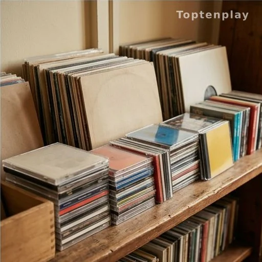 Albums de musique empilés illustrant les ventes de Jean-Jacques Goldman