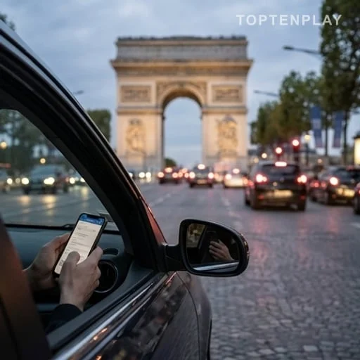 Smartphone en voiture près des Champs-Élysées