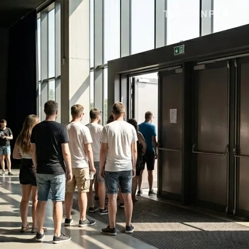Spectateurs devant une salle de concert fermée