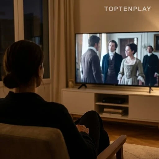 Téléspectateur regardant une fiction historique à la télévision
