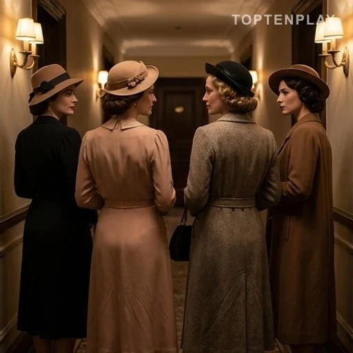 Quatre femmes anonymes dans un décor des années 1930